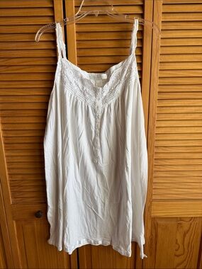 Eileen West White Lace-Trim Cotton Night Slip